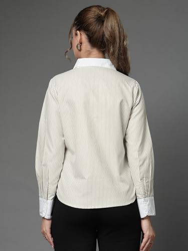 Image of Style Quotient Women Stripe Polycotton Regular Fit Colorblock Formal Shirt