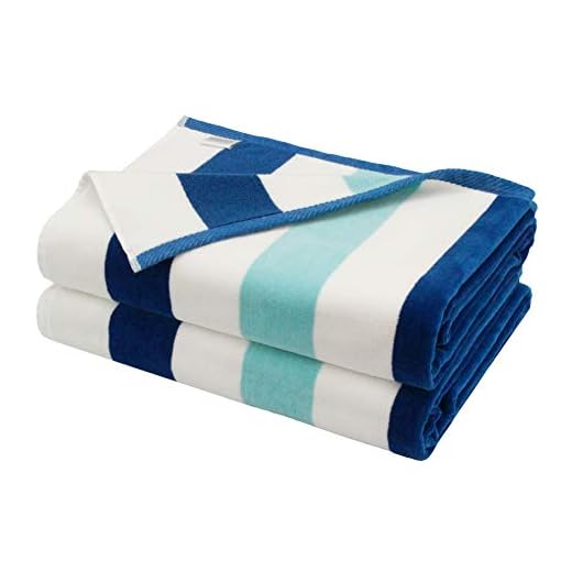 COTTON CRAFT Oversized XL Beach Towel 35 x 70-2 Pack - 100% Cotton Velour - Big & Huge - Pool Picnic Bath - Double Woven Jacquard Thick Plush Super Soft Luxury - 630 GSM - Cabana Stripe Blue