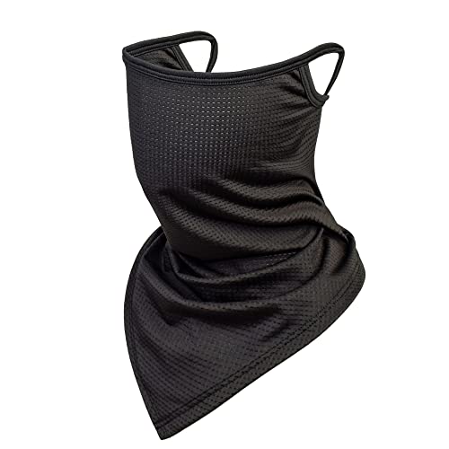 TClian Balaclava Neck Gaiter with Ear Loops Scarf Bandana UV Sun Protection Outdoors Face Mask Cover for Women Men(Black)
