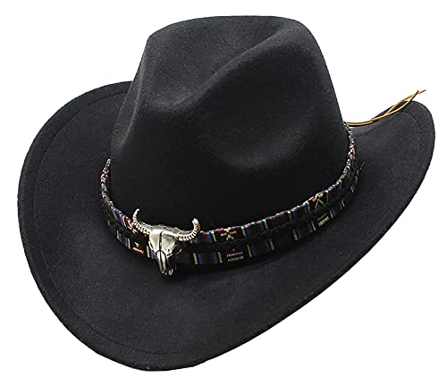 HilyBony Chapeaux de cowboy western pour femme Fedora classique en feutre avec ceinture, Noir , M Cover
