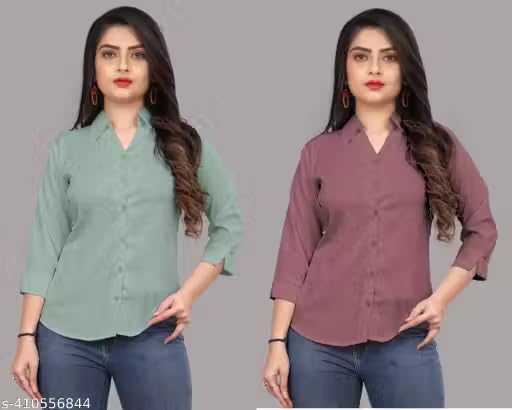 Image of Women's Solid Formal Shirt (Pack of 2)-Pink, Mint Green-1 P3