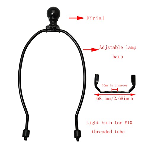 Image of 8 Inch Lamp Harp Holder with 1-1 /2 Inch Lamp Finial Oil Rubbed Black Steel Ball Knob Lamp Shade Finial for Table and Floor Lamps, Black (Pack of 2)