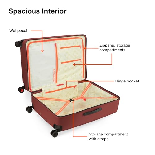 Image of Nasher Miles Zanzibar TSA Lock Hard-Sided Polycarbonate 8 Wheels Double Spinner Check-in Luggage Yellow Maroon 24 inch |65cm Trolley Bag| Suitcase,Medium