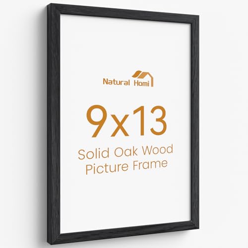 Image of 9x13 Picture Frame,Solid Oak Wood 9 inchx13 inch Photo Frame, Black Color Tempered Real Glass 9 by 13 Wooden Frames with No Mat,13x9 Picture Frames for Wall or Tabletop Display