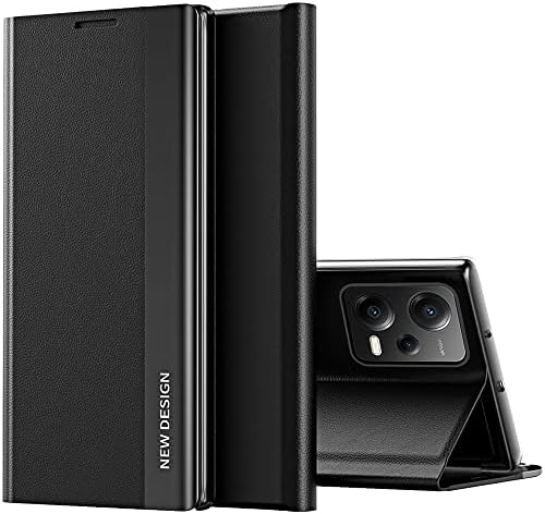 Ysnzaq Ultra Thin Flip Phone Case for Xiaomi Redmi Note 12 Pro/Poco X5 Pro 6.67", TPU Leather with Wireless Charging Function Cover for Xiaomi Redmi Note 12 Pro/Poco X5 Pro CX Black