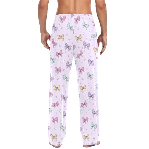 Men's Kawaii Bows Pajama Pants with Pockets - Straight Fit Cotton Sleep Bottoms for Lounge & Nightwear#7243
