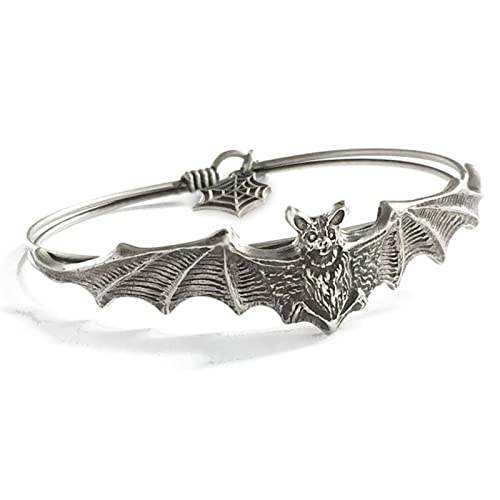 TIANGUO Bracelet de Chauve-Souris de Vampire, Bracelet d'halloween, Bijoux de Batte, Bijoux Halloween, Bracelet Gothique, Bijoux Vampire, Costume d'halloween-Silver Plated,16.5cm Cover