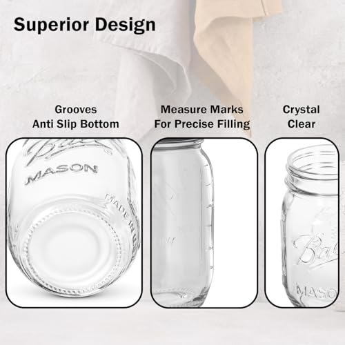 Ball Regular Mouth Mason Jars 32 oz. (4 Pack) - Quart Size Jars with Airtight Lids and Bands for Canning, Fermenting, Pickling, Meal Prep or DIY Decors and Projects Bundled with Peaknip Jar Opener