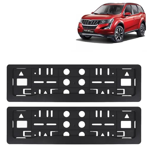 Image of KINGSWAY XUV 500 Car Number Plate Frames for All 2018 to 2021 Models of Mahindra Car Registration Plate Holders, Black Licence Plate Covers (Front and Rear), Universal Size 51.5 x 14.5 cm