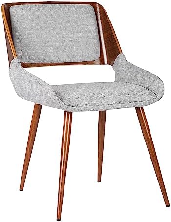 Armen Living Panda Mid-Century Dining Chair Walnut Finish and Gray Fabric