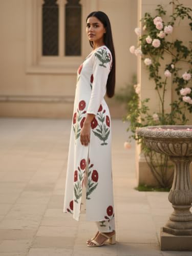 Image of Leriya Fashion Kurti Set for Women | Elegant Kurta Sets for Woman | Festive Co Ord Set for Women Stylish | Floral V-Neck Straight Pant Silhouette for Daily Travel Comfort Office Outfits