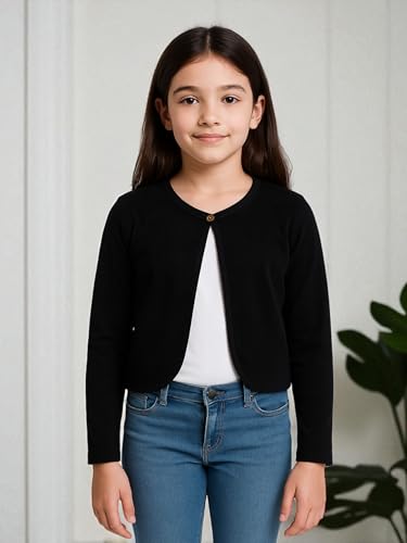 Image of KRYPTIC Kids Girls Regular Length Cotton Shrug - Soft Lightweight Open Front Layer for Stylish Everyday Wear Casual Outfits