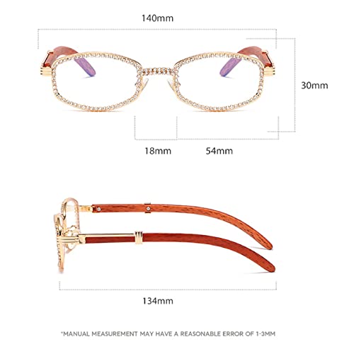 Diamond Square Sunglasses for Men and Women, Luxury Designer Wood Frame Rhinestone Punk Goggle Glasses UV4003