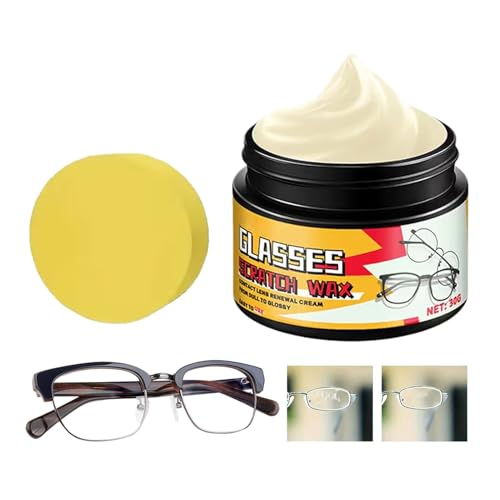 Removedor de rayones para anteojos – de recubrimiento 30 g | Removedor de rayones de vidrio para ojos con esponja | Solución de restauración de superficie transparente para limpiar el para