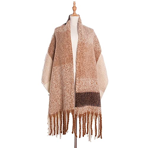 Modischer Schal Wickelschals Poncho Schal, Damen Winterschal Schal Damen Farbe Karierte Quaste Wrap Dicker Schal (Farbe: A, Größe: Einheitsgröße) (Farbe: E, Größe: Einheitsgröße)