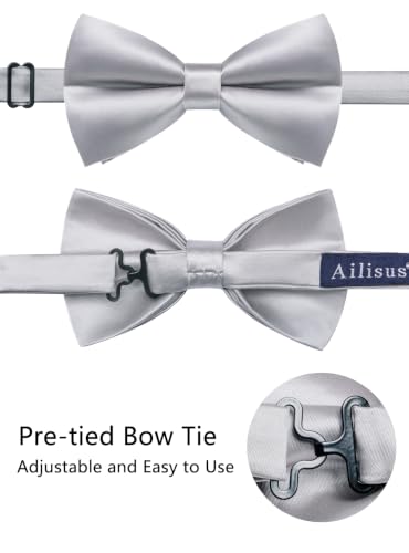 Image of Solid Color Bow Ties for Men Silk Pre-tied Tuxedo Bowtie Set 4PCS