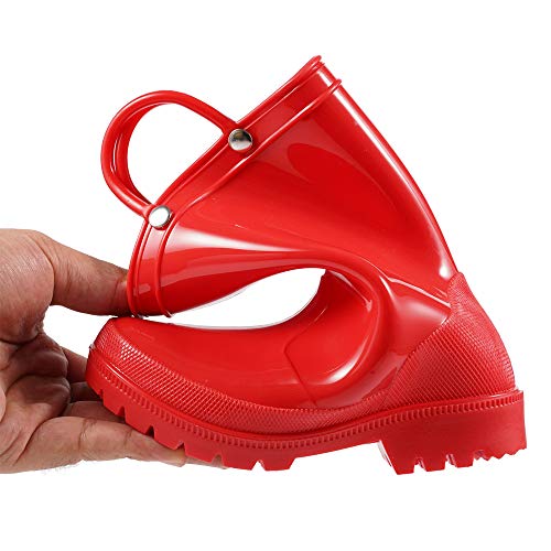Hugrain Toddler Rain Boots Girls Baby Kids Waterproof Shoes Lightweight Adorable Cute Solid Rubber Mud Boots Non Slip With Easy-On Handles (Size 11,Red) #TOP4