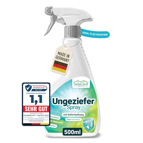 HomeBugProtect Ungeziefer Spray 500ml - effektives Insektenspray als Sofortschutz-Mittel zum Insekten bekämpfen in der Wohnung oder auf dem Balkon - Wirkt gegen Fliegende und kriechende Insekten