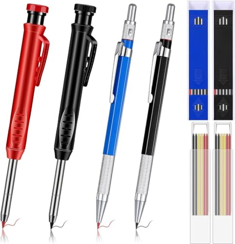 Tuyiutm 建築用シャーペン 建築用シャープペンシルメカニック大工鉛筆セット2本のエンジニアリングペン2.0ペン+2本の深穴マーカーペン+4箱の芯