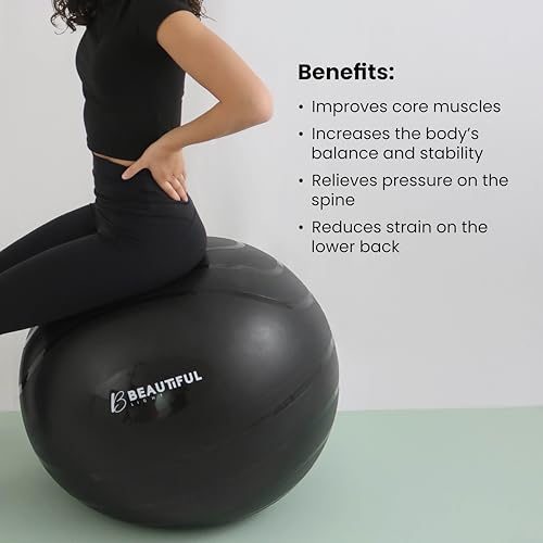 Beautiful Light Yoga Ball, Extra Thick, Durable, Anti-Slip, Matte Texture, for Yoga, Pilates, Physical Therapy, Crossfit, Weightlifting, Birthing Ball, Yoga Ball Chair for Back and Posture Support.