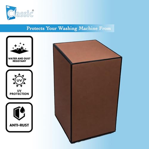 Image of Classic Top Load Washing Machine Cover Suitable For Whirlpool 360 Back Panel 8 Kg, 8.5 Kg, 9 Kg, 9.5 Kg, 10 Kg, Waterproof & Dustproof (66cmsX63cmsX106cms, Brown)