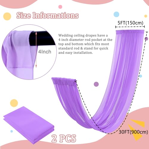 Image of FOTSHARER Wedding Ceiling Drapes 5x30FT 2 Panels Lavender Wedding Arch Draping Chiffon Fabric Ceiling Drapery for Weddings Ceremony Tent Drapes for Events Sheer Drape for Backdrop Canopy Decoration