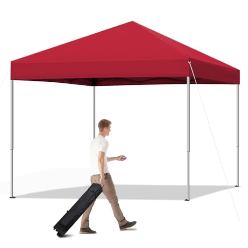 SAILARY 10x10 Pop Up Canopy Tent Instant Canopy for Party Portable Beach Tent Sun Shelter Heavy Duty Steel Frame Canopy with Air Vent Red