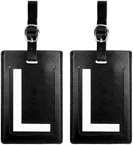 Personalized Leather Luggage Tags (Matching Set of 2): High-Contrast Debossed Initial L – Flexible Custom Travel Tags w/Extra Address Cards & Privacy Flap to Protect Personal Information (2-pack, L)
