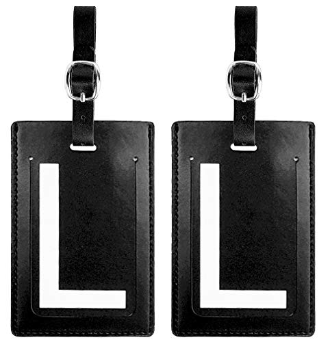 Personalized Leather Luggage Tags (Matching Set Of 2): High-Contrast Debossed Initial L – Flexible Custom Travel Tags W/Extra Address Cards & Privacy Flap To Protect Personal Information (2-Pack, L) #TOP2