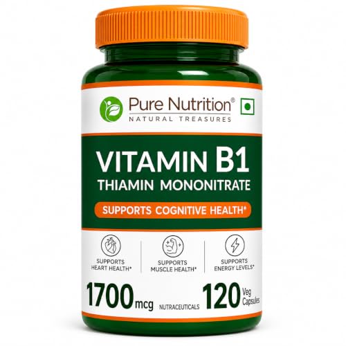 Image of Pure Nutrition Vitamin B1 Supplements (Thiamine Mononitrate) 1700 mcg | B1 Vitamin Thiamine Supplements Supports Energy, Brain, Heart & Muscle Health - 120 Veg Capsules