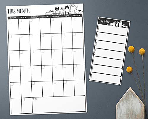 Vertical Magnetic Calendar For Refrigerator - Cute Dog Design | Set Of 2 Magnetic Dry Erase Board: Monthly Magnetic Fridge Calendar 12 X 17 Inch, Weekly Fridge Magnetic Menu Planner 5 X 10 Inch #TOP5
