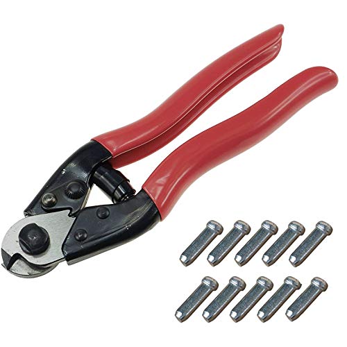 Steel Cable Cutter for Wire Rope - Cutter for Cable Railing,Up to 5/32" Copper Cable Cutter with 10Pcs Bike Brake Cable Cap End Tips