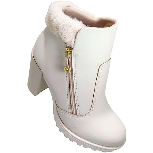 Bota Beira Rio Estilo Fashion Napa Berlim/Pelo Almere Salto Médio, Branco,Off, 35