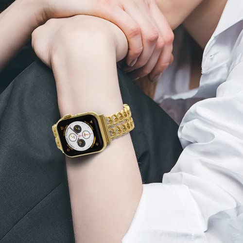 Image of Gold Watch Bands for Women Compatible with Apple Watch Band 38mm 40mm 41mm 42mm 44mm 45mm 46mm 49mm Adjustable Metal Band Cowboy Steel Chain Bracelet for iWatch Series1 /2 /3 /4 /5 /6 /7 /8 /9 /10 /11 /SE