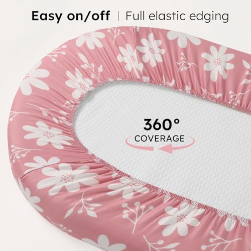 Image of Baby Bassinet Sheets Girl, 3 Pack Fitted Bassinet Mattress Sheets, Compatible with Halo Bassinest Swivel Sleeper&Oval Hourglass Rectangle Mattress,Ultra Soft Butterfly Floral