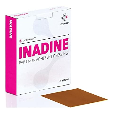 Inadine 5cm x 5cm x5 Non-Adherent Wound Dressings, Povidone-Iodine, Antimicrobial Cover