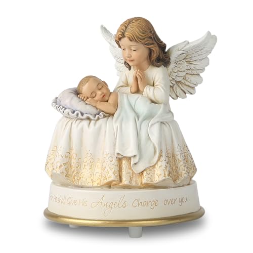 Grace4Joy Guardian Angel Music Box Figurine - 5.3 Inches Angel Music Box Figurines, Hand Painted Musical Figure Gifts for Birthday Anniversary, Baptism, First Communion