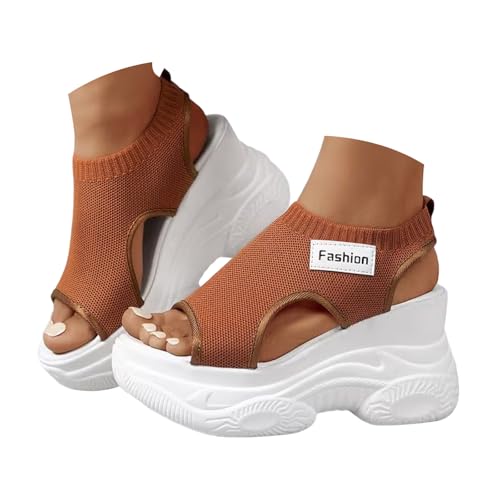 Sandales orthopédiques pour femme en maille respirante à talon compensé et bout ouvert
