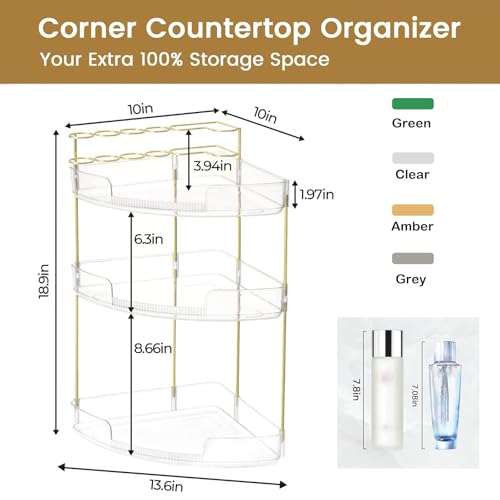 FELIZHOUSE-3-Tier-Makeup-Organizer-for-Vanity-Bathroom-Countertop--Acrylic-Storage-Shelf-with-Perfume-Tray-Makeup-Brush-Holder-Tool-Free-Installation-Design-for-Bathroom-Dresser-Clear