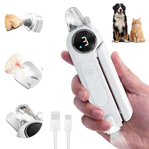 2-in-1 Quiet Electric Cat Nail Clipper & Grinder with Dual LED Lights 3 Speeds for Large Medium Small Dogs Cats Type-C Rechargeable Nail Clipping Splash Guard for Anxious Dogs & Cats (White)