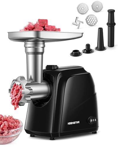 Image of Electric Meat Grinder, Sausage Stuffer Maker Food Grinder with Blade & 3 Plates, Sausage Stuffer Tubes & Kubbe Kit, Heavy Duty Meat Mincer Machine for Home Kitchen Use