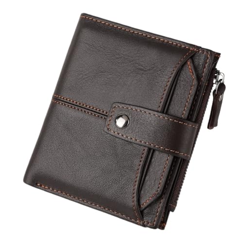 Men's wallet Men's Large Capacity Wallet Top Layer of Cowhide Short Wallets for Father，Husband(Coffee)