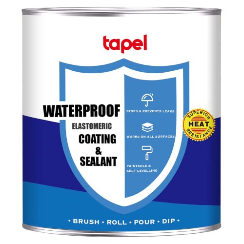 Tapel Liquid Rubber Waterproof Sealant - Black 1kg for 2m² (single-coat) - Waterproof Rubber Paint & Leak Repair for Leaks, Cracks & Roof Repair - Multi-Surface High Strength Easy to Apply