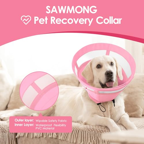 Image of SAWMONG Soft Cone for Dogs - Medium Dog Recovery Collar, Adjustable E-Collar to Stop Licking After Surgery (M, Pink)