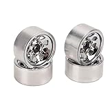 Dilwe RC-Radfelge, 1 Zoll, 4 Stück, Eisenmaterial, Beadlock-Radfelge mit 1,1 Zoll Durchmesser, für Axial SCX24 Deadbolt JLU-Modifikation, Kleine Modellinstallation (Silver)