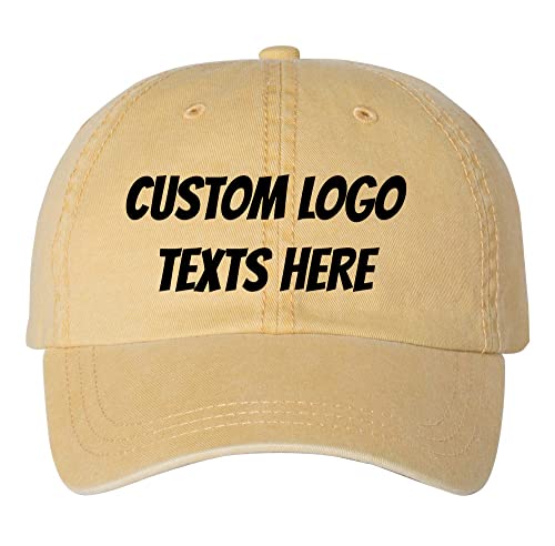 INK STITCH Sp500 Unisex Custom Embroidery Logo Texts Personalized Pigment Dye Baseball Caps (Mustard)