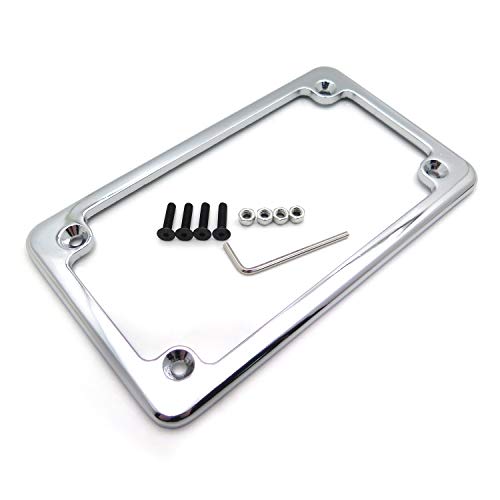 Httmt Mt294-001-Cd Chrome Flat License Plate Frame Bracket Tag Holder 7 Inches X 4 Inches Compatible With Universal Motorcycle #TOP5