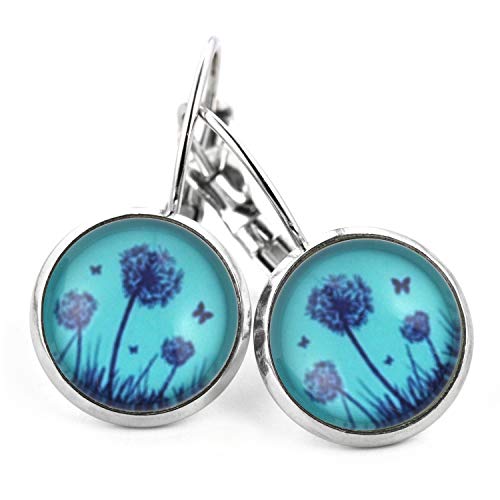Preisvergleich Produktbild SCHMUCKZUCKER Damen Ohrhänger Pusteblume trifft Schmetterling Löwenzahn Edelstahl Ohrringe Frauen Silber Schwarz Türkis