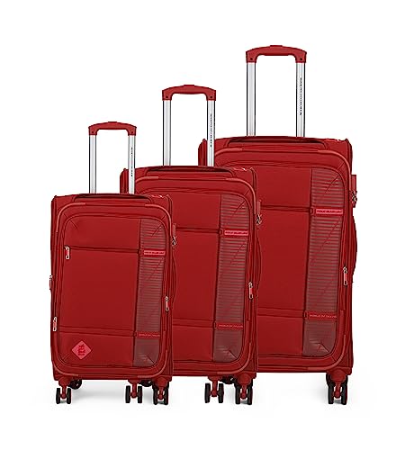 Image of POLO CLUB - USA Flight Nylon Soft Sided 8 Wheeler Spinner Suitcase /Luggage Set /Travel Bag /Set of 3 Trolley Bag (Large- 75 Cm, Medium- 65 Cm, Small- 55 Cm) - Maroon