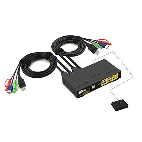 KVM スイッチ HDMI 2.0 CKLau  UHD 4Kx2K@60Hz 4:4:4 2 ポートUSB 2.0 ハブ オーディオとマイク 2台PC用切替器 手動と自動に対応する 適用Windows, Linux, Mac, Raspbian, Ubuntu